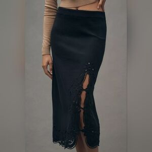 Anthropologie Eyelet-Trim Knit Slim Midi Skirt